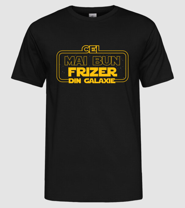 Cel mai bun frizer din galaxie model negru pe tricou
