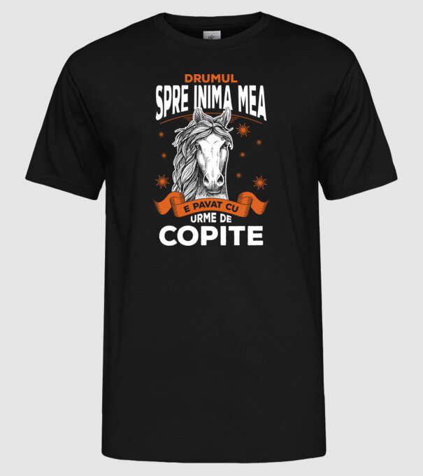 drumul spre inima mea e pavat cu urme de copite model negru pe tricou
