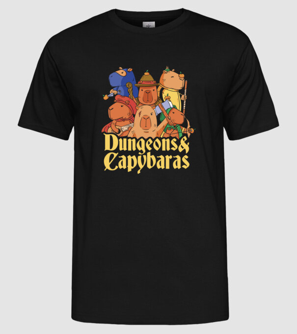 Dungeons and Capybaras model negru pe tricou