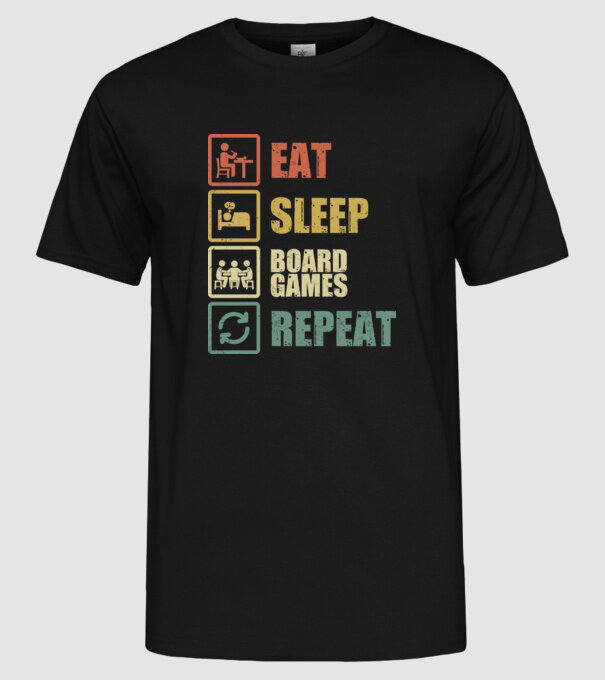 eat sleep Board Games repeat model negru pe tricou