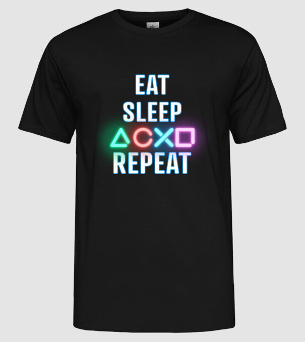 Eat sleep PS model negru pe tricou