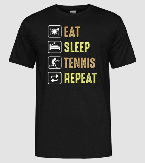 eat sleep tennis repeat model negru pe tricou