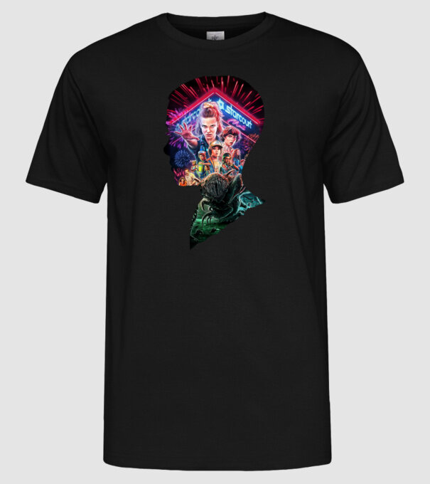 eleven poster head model negru pe tricou
