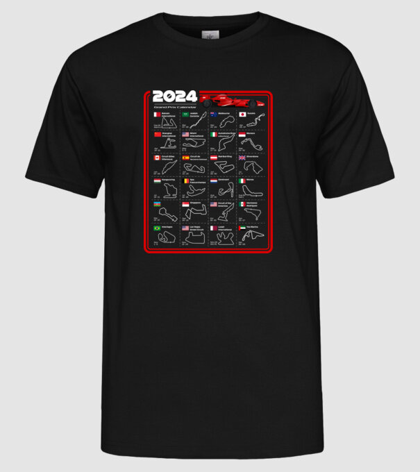 F1 calendar 2024 model negru pe tricou