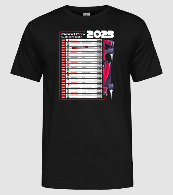 F1 Calendar TBA model negru pe tricou