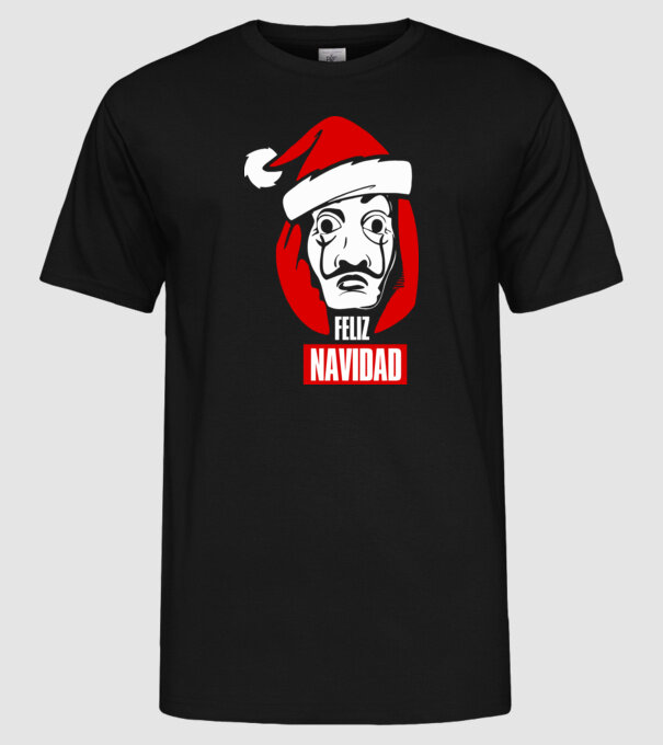 feliz navidad merry christmas money heist model negru pe tricou