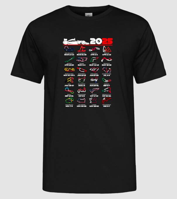 F1 calendar 2025 Negru model negru pe tricou