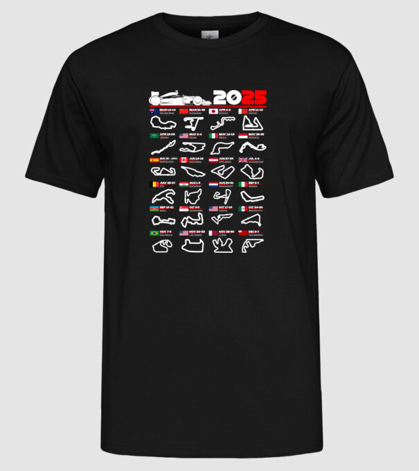 F1 calendar 2025 negru model negru pe tricou
