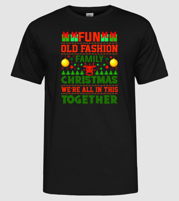 fun old fashion family christmas model negru pe tricou