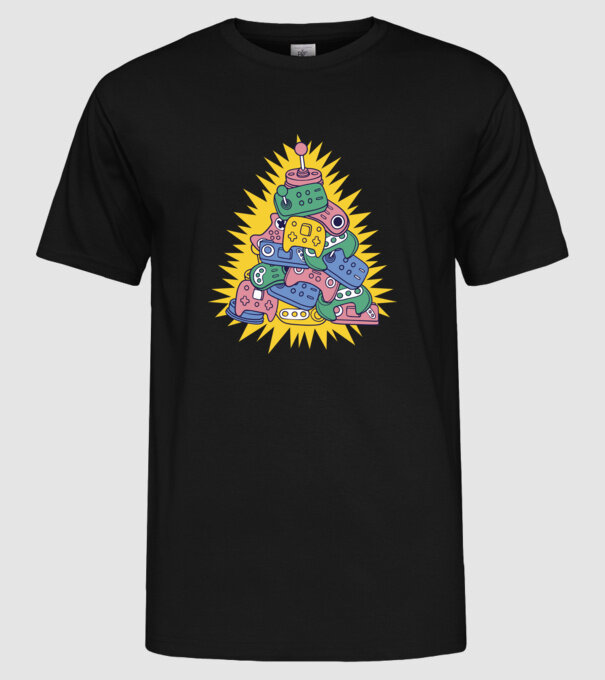 Gamer controller christmas tree model negru pe tricou