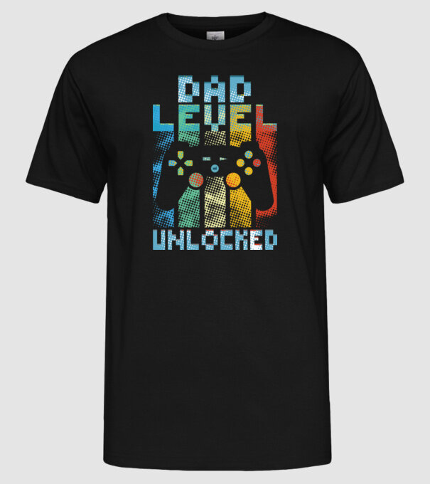 Gamer Dad level unlocked model negru pe tricou