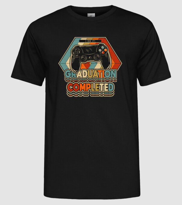 Graduatuion completed retro model negru pe tricou