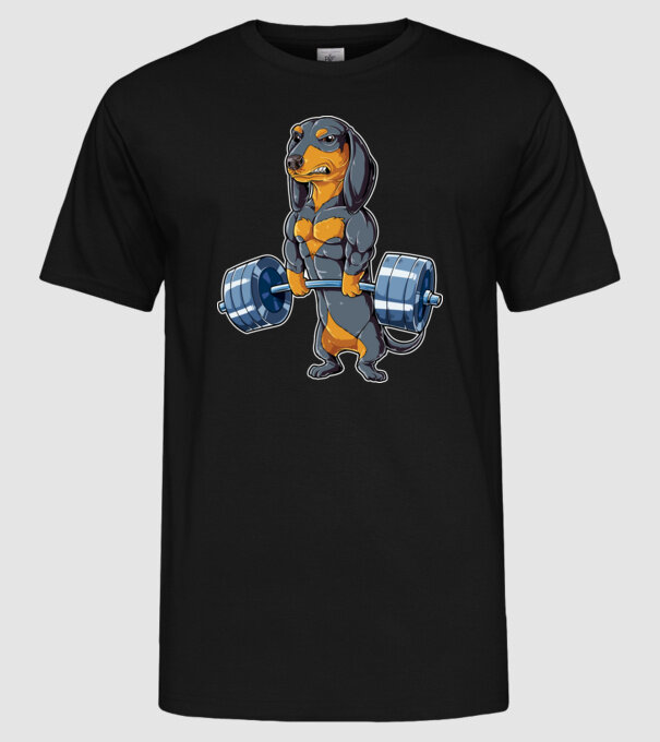 Gym teckel model negru pe tricou