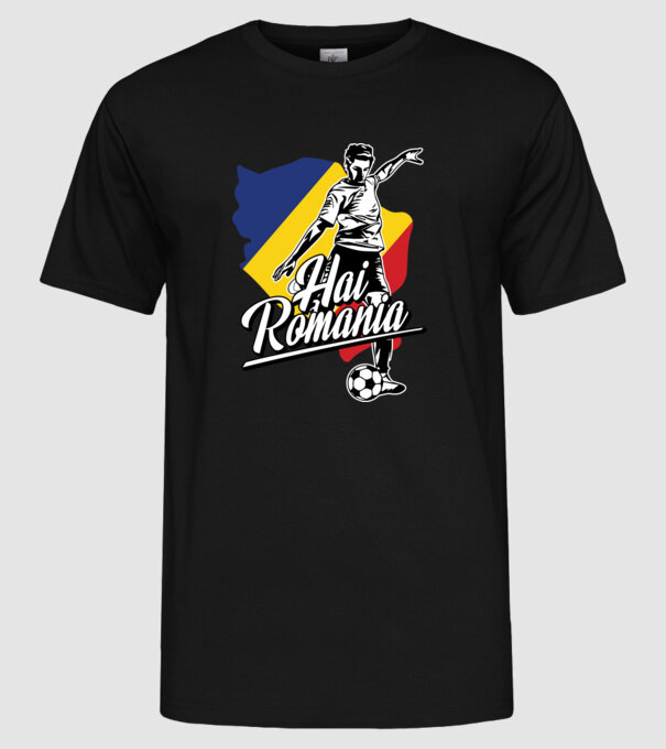 Hai romania fotbal model negru pe tricou