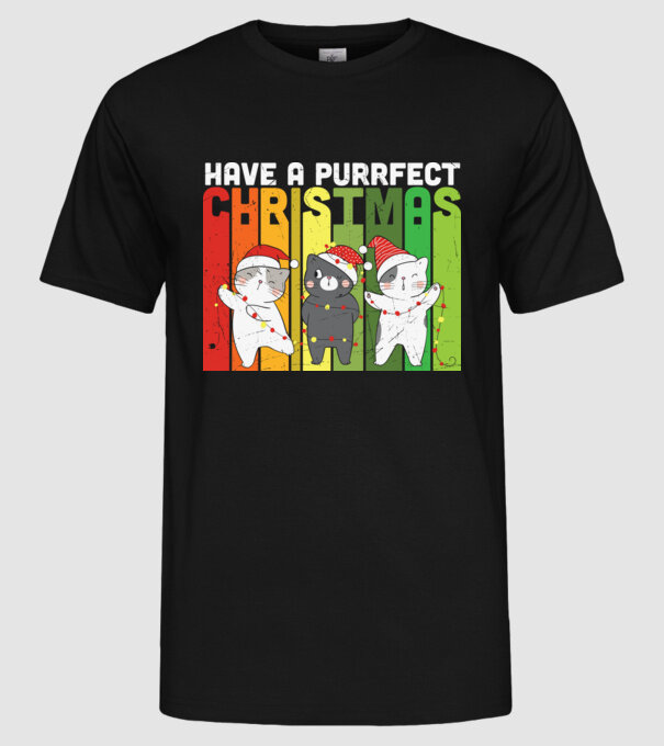 Have a purrfect christmas model negru pe tricou