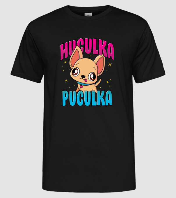 Huculka Puculka chivava model negru pe tricou
