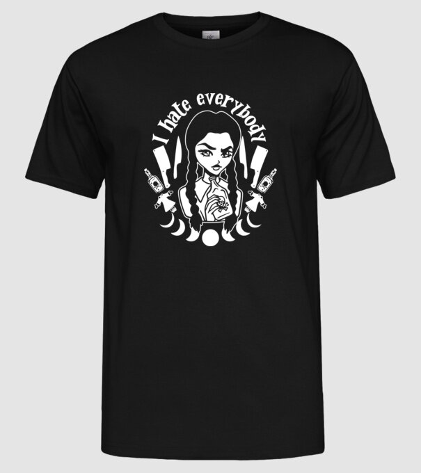 I hate everybody cartoon model negru pe tricou