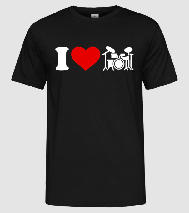 I love drum model negru pe tricou
