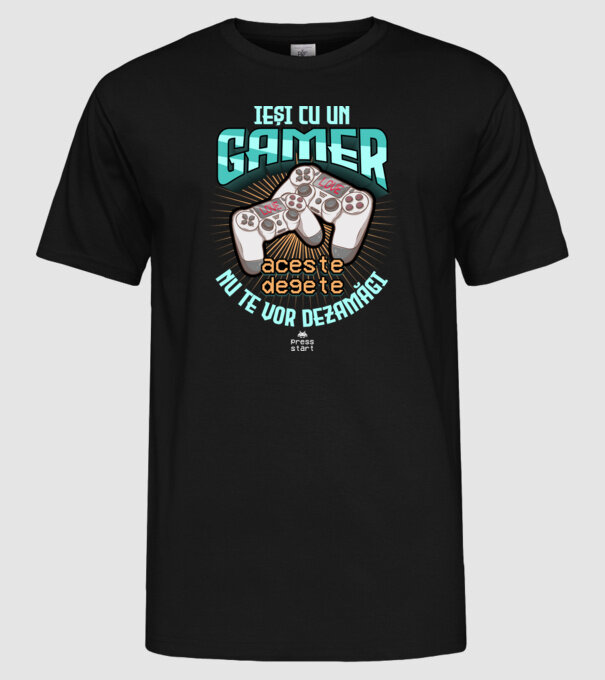 Ieși cu un gamer - aceste degete nu te vor dezamăgi model negru pe tricou