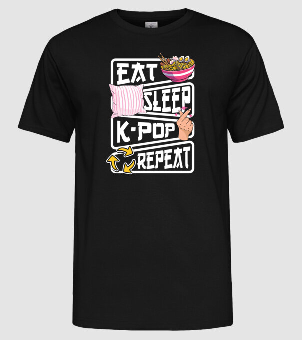 K-POP EAT SLEEP model negru pe tricou