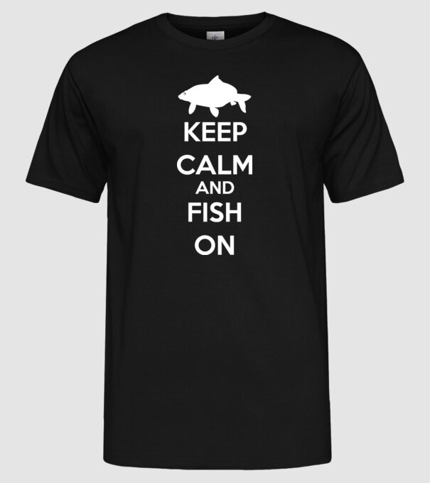 Keep calm and fish on model negru pe tricou