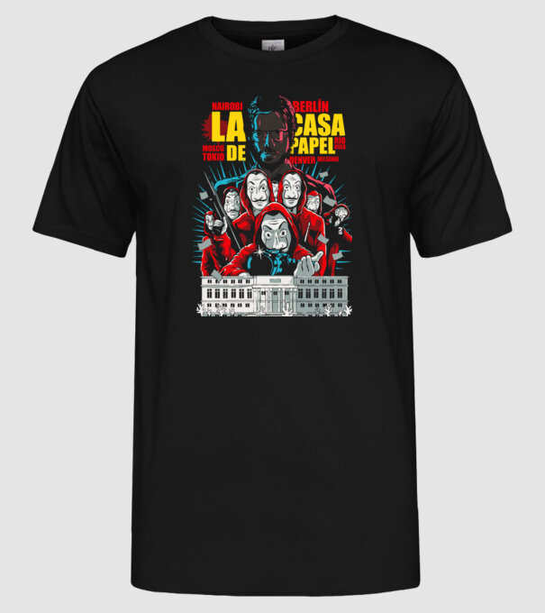 La casa de papel ilutración model negru pe tricou