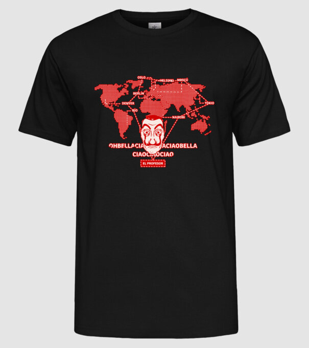 la casa de papel map model negru pe tricou