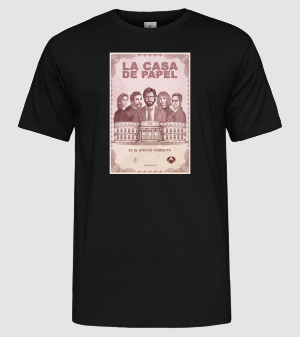 la casa de papel poster model negru pe tricou