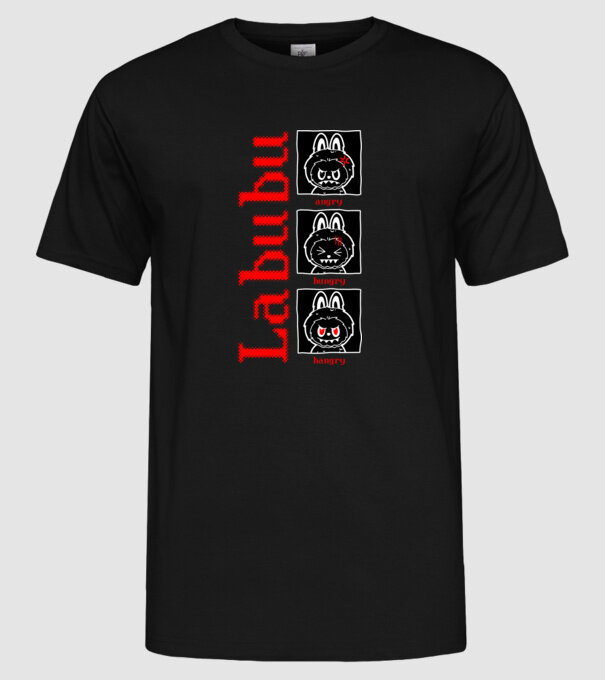 Labubu moods model negru pe tricou