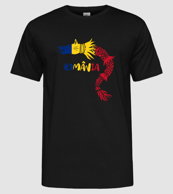 Lupul dacic model negru pe tricou