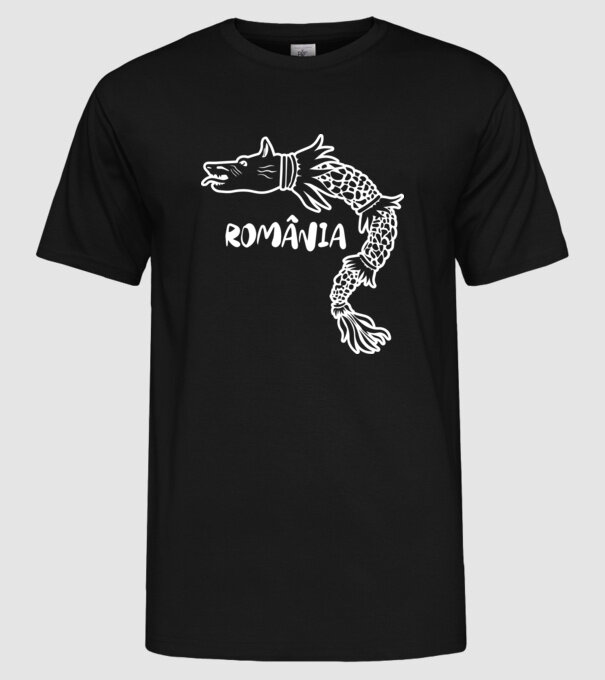 Lupul dacic alb model negru pe tricou