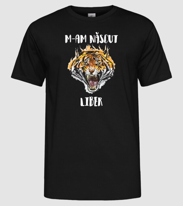 m-am născut liber model negru pe tricou