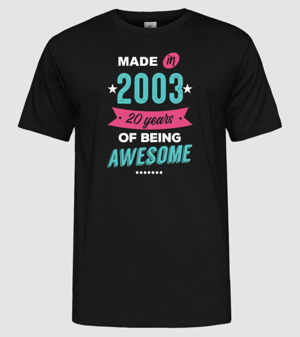 Made in 2003 model negru pe tricou