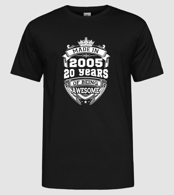 Made in awesome 2005 model negru pe tricou