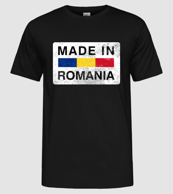 made in romania model negru pe tricou