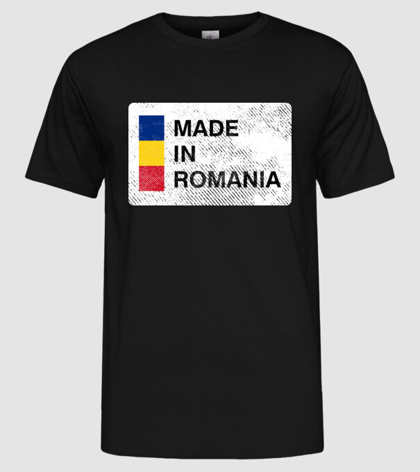 made in romania model negru pe tricou