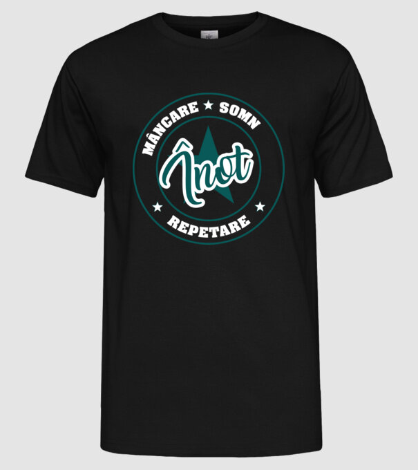 mâncare somn repetare ÎNOT model negru pe tricou