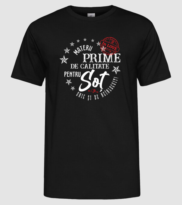 Materii prime de calitate pentru soț model negru pe tricou