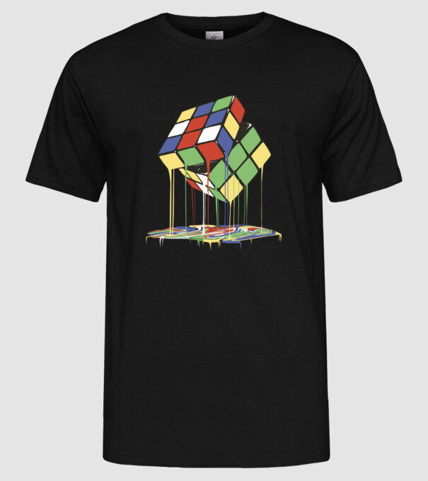 Melting Rubik cube model negru pe tricou