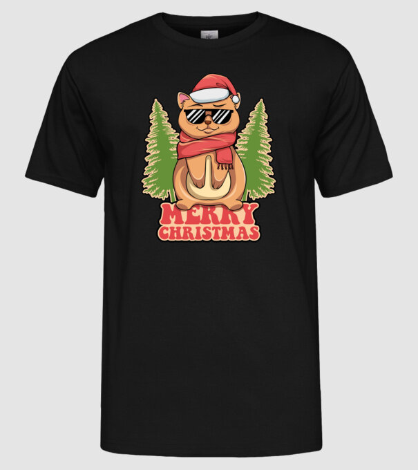 Merry christmas cat model negru pe tricou