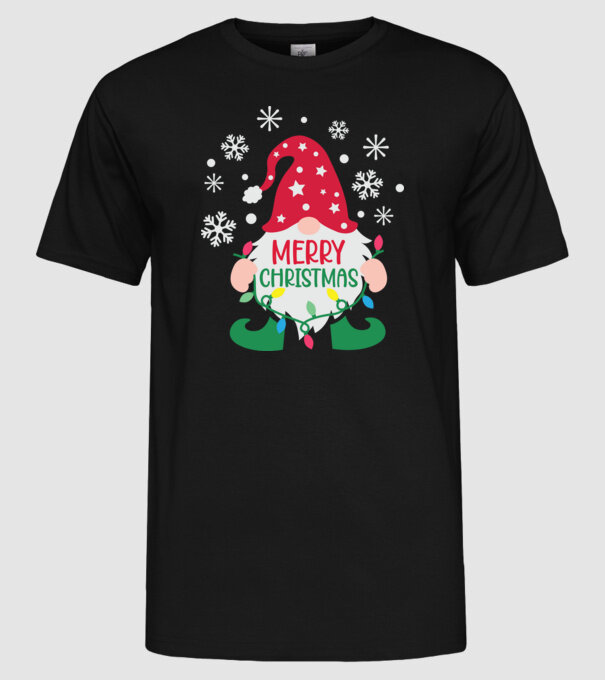 Merry christmas gnome model negru pe tricou