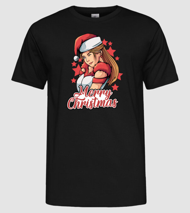 Merry christmas santa girl model negru pe tricou