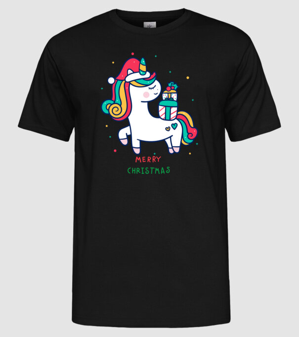 merry christmas unicorn model negru pe tricou