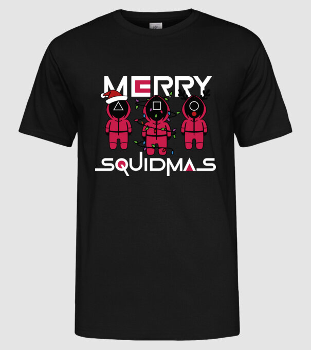 Merry squidmas model negru pe tricou