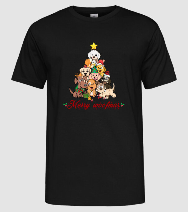 Merry woofmas model negru pe tricou