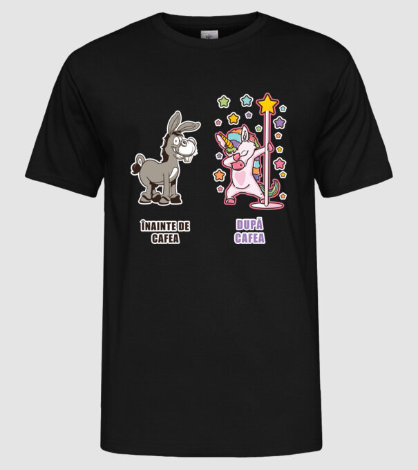 Înainte de cafea - După cafea model negru pe tricou