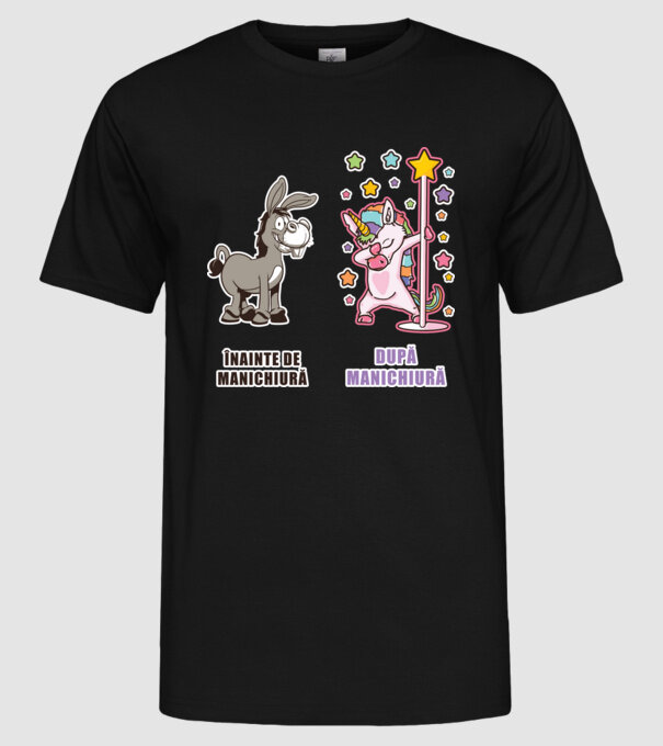 Înainte de manichiură - După manichiură model negru pe tricou