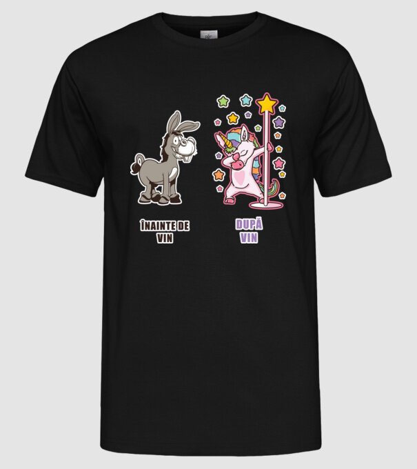Înainte de vin - După vin model negru pe tricou