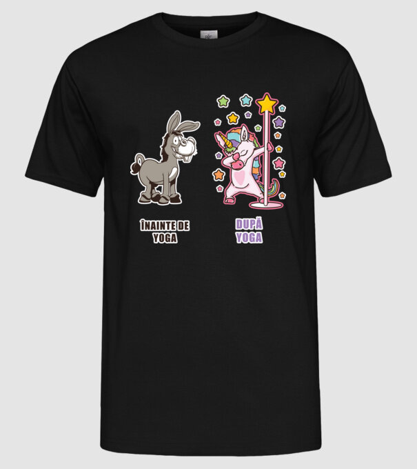 Înainte de Yoga - După Yoga model negru pe tricou