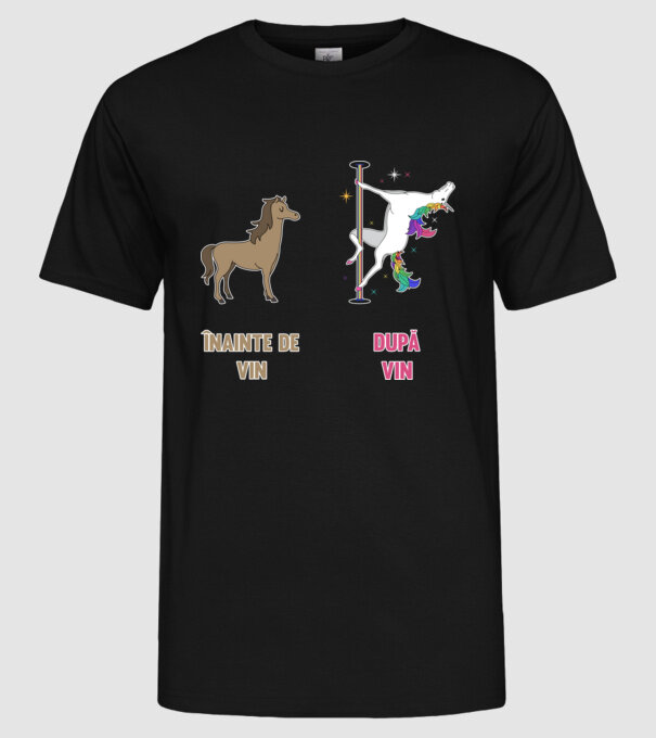 Înainte de vin - După vin model negru pe tricou